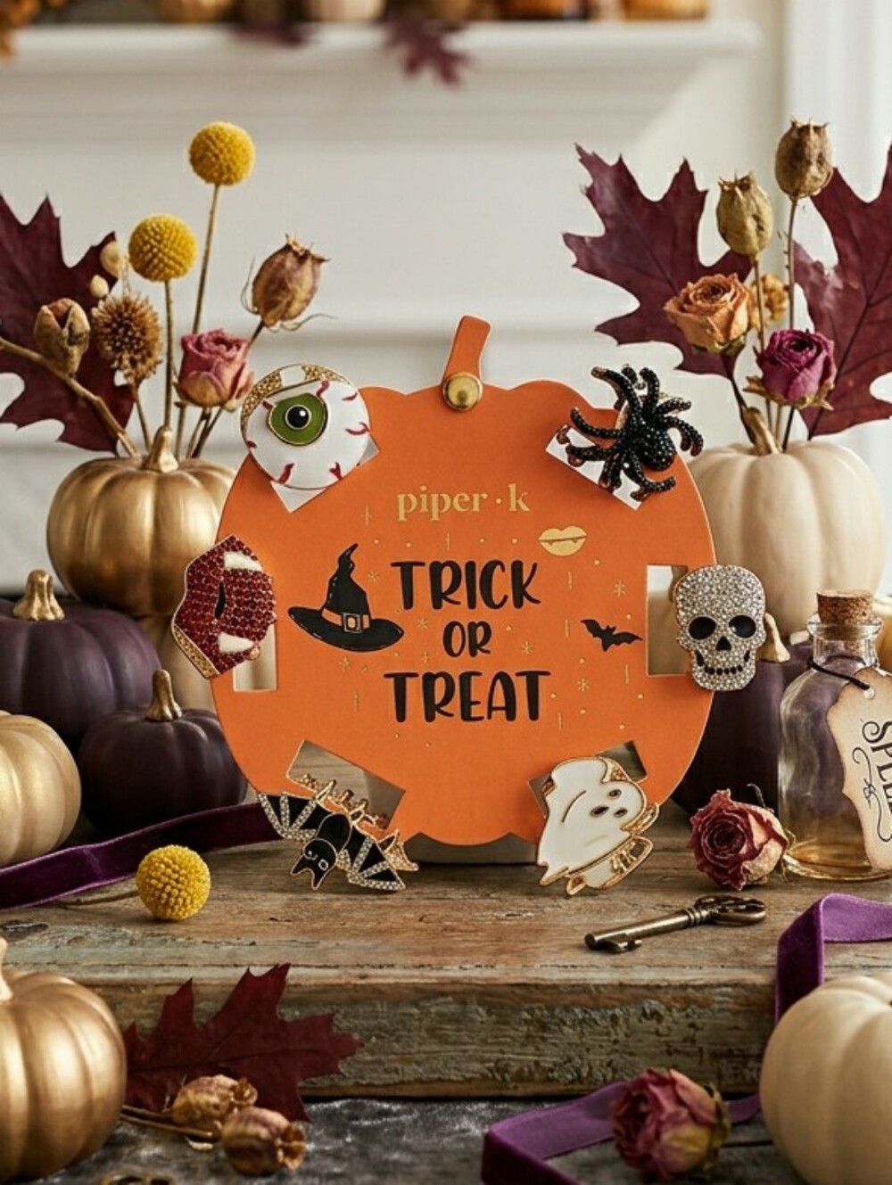 NWT Piper Trick or Treat Orange Halloween 6 Piece Hair Clip Set